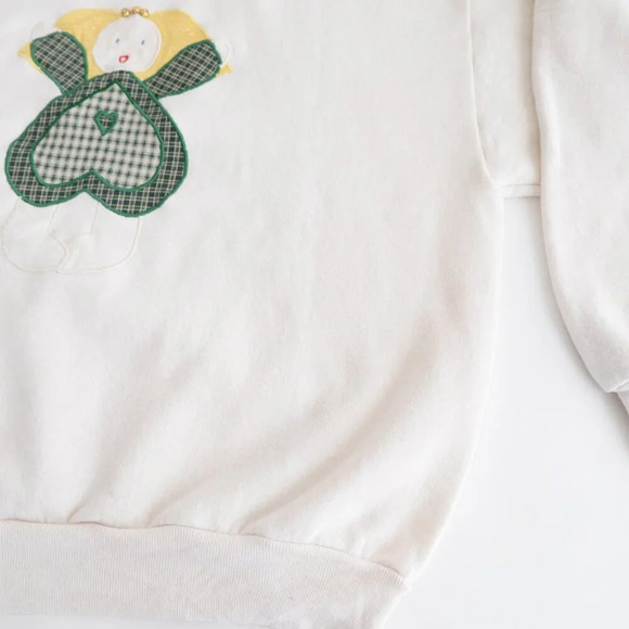Vintage Jerzees Cream Angel Embroidered Green Collared  Crewneck Sweater 2X - Picture 6 of 11